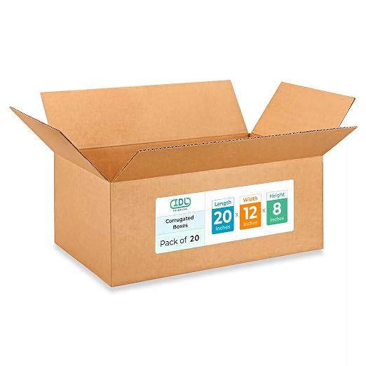 Large Shipping & Moving Boxes 20"L x 12"W x 8"H (20-Pack) - Extra Strength 200 lb vs Regular - USA-Made Corrugated Heavy-Duty Large Moving Boxes - Packing Box for USPS/FEDEX - Big Box by IDL Packaging