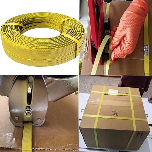 Poly Strapping 1/2" Plastic Strapping, Banding Strapping Roll, 330 Feet Length, 600 lbs Break Strength (Yellow)