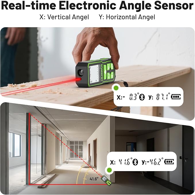 Huepar 200Ft Bluetooth Laser Measuring Tool S60-BT, APP Control, Rechargeable USB-C Laser Distance Meter, ±1/16" High Accuracy, Angle Sensor, IP54, for Distance/Area/Volume, Gifts for Men