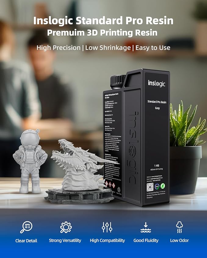 Inslogic 3D Printer Resin, Standard Pro Resin 405nm UV-Curing 3D Resin for LCD/DLP/SLA 3D Printing, High Precision & Low Shrinkage & Fast Curing (Beige, 1kg)