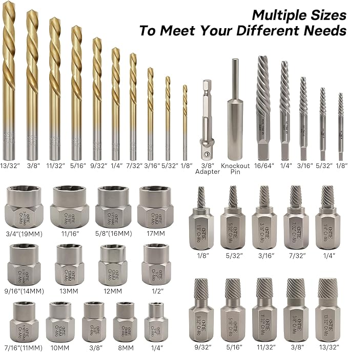 Bolt Extractor Kit & Screw Extractor Set, 40 Pcs with Left Hand Cobalt Drill Bits & Easy Out for Removal of Broken, Stripped, Rusted, Frozen, Rounded-Off Screws, Bolts, Studs, Nuts