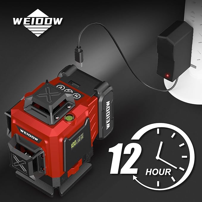 WEIDDW Laser Level with Tripod, Self Leveling Laser Level 4x360°, Green Line Laser 4D Laser Leveler Tool with 2Pcs Lithium Batteries for Picture Hanging, Tile, Home Renovation(SizeX)