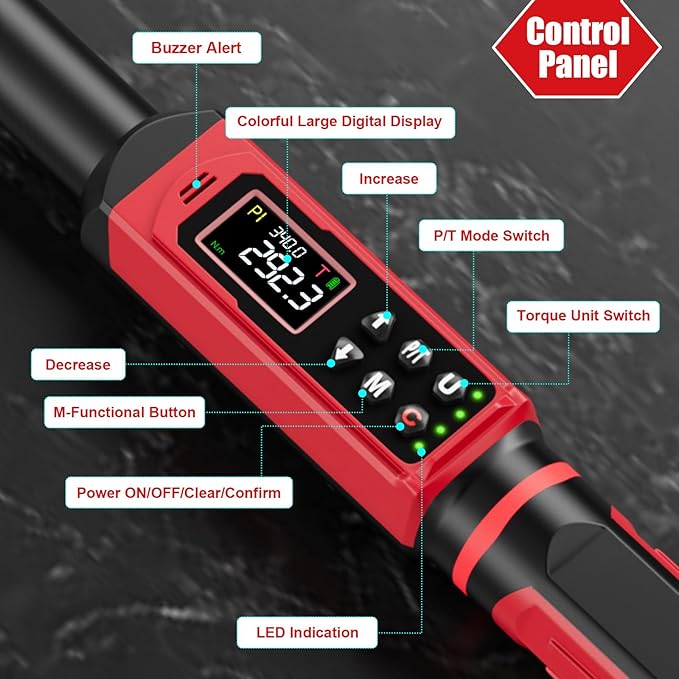 SUERCUP 1/4"&3/8"&1/2" Digital Torque Wrench Set, ±1% accuracy | 0.15-10Nm&0.66-44.29Ft.Lb/0.9-60N.m&3.8-250.8Ft.Lb/5.1-340Nm, 9 presets, 5 units, for Truck, Auto, Moto, Bike, Electronics
