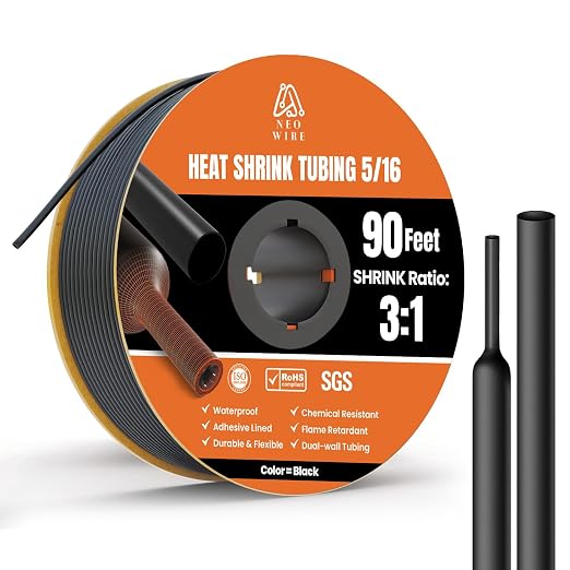 Heat Shrink Tubing 5/16" (8mm), 3:1 Ratio Shrink Tube Industrial and Marine Grade, Dual Wall Adhesive Lined Wire Shrink Wrap Tubing, 90 Feet Roll