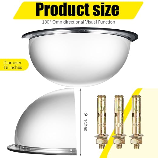 Kanayu 2 Pcs 18" Corner Mirror Blindspot for Wall Safety Security Acrylic Half Dome Convex Mirror Indoor for Ceiling Driveway Outdoor Hallway Warehouse Office Side View