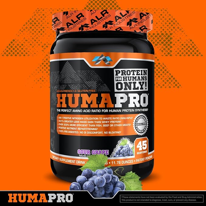 ALR Industries Humapro | Amino Acids Protein Matrix for Humans | 99% Utilization for Lean Muscle | Vegan, Gluten Free | 45 Servings (Sour Grape)