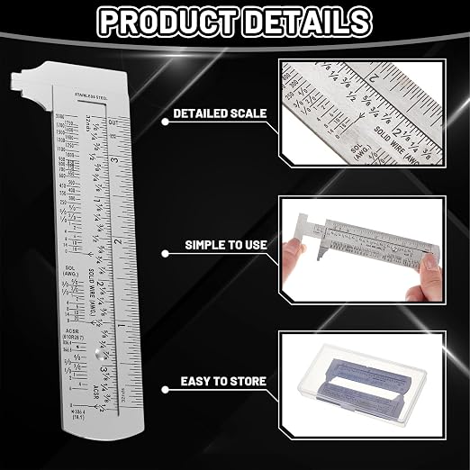Copkim 2 Pcs Wire Gauge Measuring Tool Metal Thickness Gauges Stainless Steel Wire Measuring Gauge Standard Cable Sheet Thickness Gage with Storage Box
