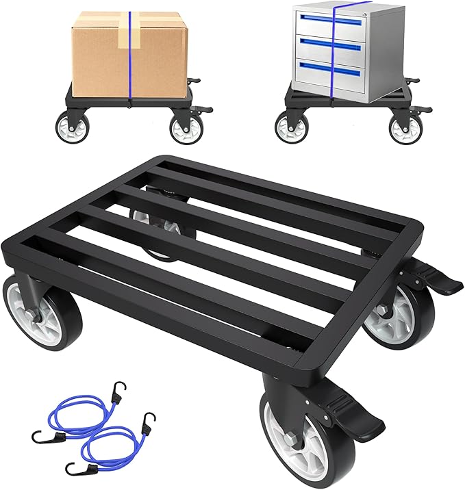 Heavy-Duty Stainless Steel Furniture Dolly 18'' x 14'' Inch, 2000LBS Capacity Moving Dolly with 5" Swivel Casters & Fastening Strap for Secure Moving of Furniture and Appliances