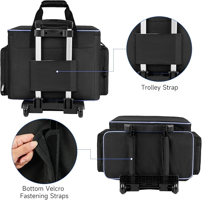 LEFOR·Z Rolling Sewing Machine Case with Wheels,Sewing Machine Carrying Bag,Trolley Tote Bag Fits for Most Standard Singer,Brother,Janome Sewing Machine and Accessories,Black