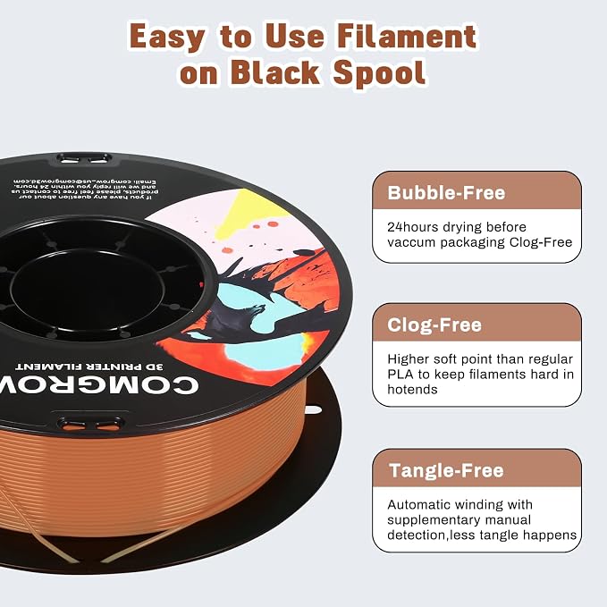 Comgrow PETG 3D Printer Filament 1.75mm, High Precision and Tough 3D Printer Filament 1kg (2.2LBS), Dimensional Accuracy +/- 0.02 mm, Fit Most 3D Printers Brown