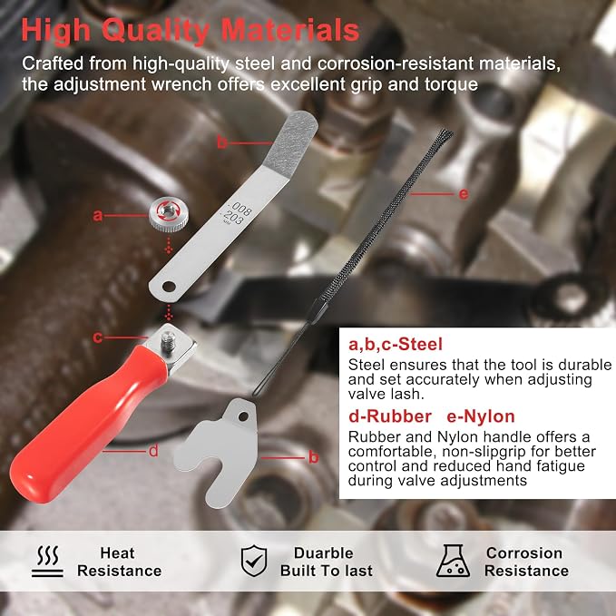 2124332 Engine Brake Feeler Gauge Tool & A308 Offset Valve Tappet Gauge Set with Two Handles (0.004" to 0.014", 0.028")