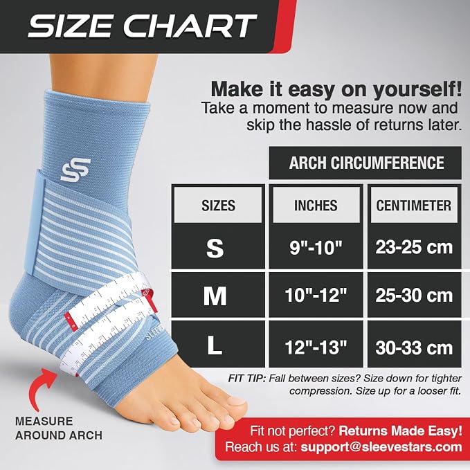 Sleeve Stars Ankle Brace for Women & Men, Ankle Wrap for Sprain, Compression Sleeve for Plantar Fasciitis Relief, Easy Customizable Support: w/ Removable Strap (Pair/M:10"-12"/Light Blue)