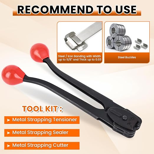 Steel Banding Tool Strapping Sealer - Double-notched Front action 2 in 1 Crimper & Sealer for 5/8" Steel/Iron Strapping for High Tensile Package, Sealing