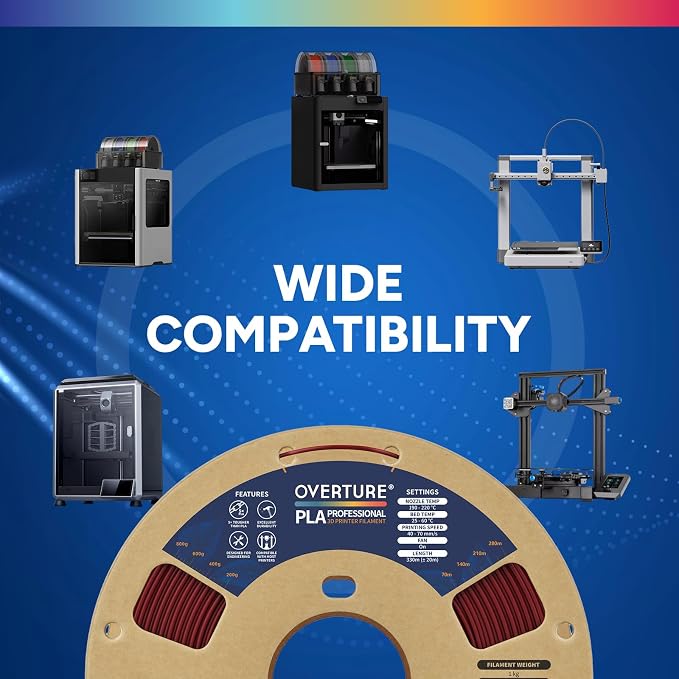 OVERTURE PLA Plus (PLA+) Filament 1.75mm, Stronger & More Durable, Professional Toughness 3D Printer Filament 1kg (2.2lbs), High Precision +/- 0.02mm, Tangle-Free(Wine)