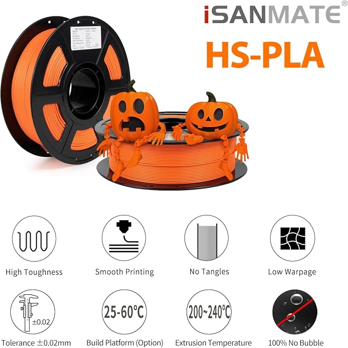 iSANMATE Rapid PLA Plus Filament 1.75mm Orange 1KG, Halloween Orange 3D Printer Filament, Fast Printing Speed PLA, for Bambu Lab 3D Printers,AMS,AMSLite, 1kg Spool (2.2lbs)