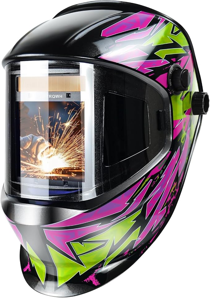 TRQWH Panoramic 180° Large Viewing Welding Helmet Auto Darkening with Side View & Large Capacity Welding Backpack for Men