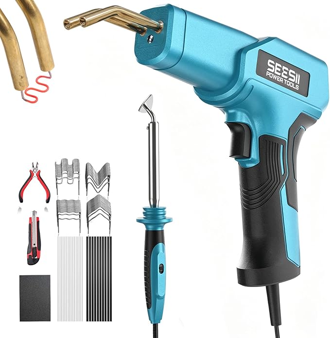 SEESII 150W Plastic Welder Welding Kit, 2 in 1 Hot Stapler Plastic Repair Kit with 60W Soldering Iron, Staples, 20PCS Plastic Rods & Pliers for Car Bumper Crack, Kayak, Dashboard, Plastic Toys Repair