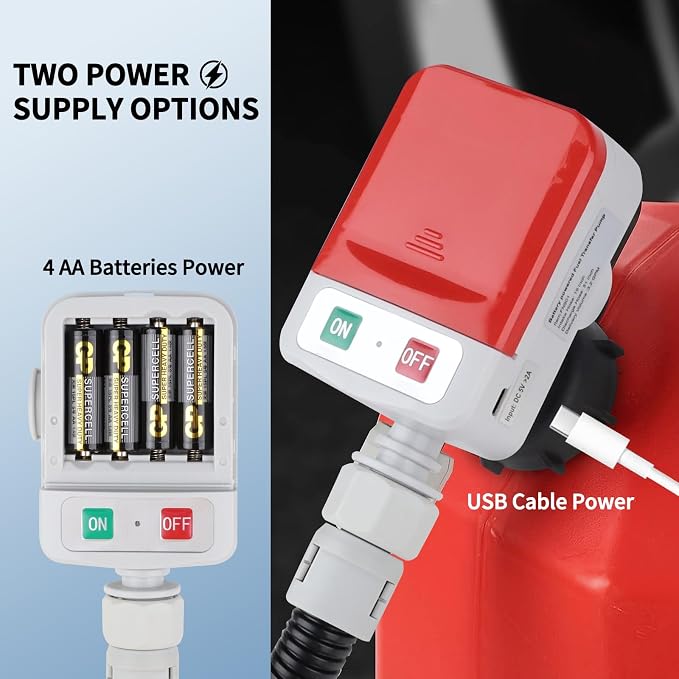 Fuel Transfer Pump (3.2GPM), 51" Hose Automatic Gas Pump Transfer with 4 Gas Can Fittings, USB and Battery Powered Portable Siphon Pump for Oil, Gasoline, Diesel (Hand-Trigger Nozzle w/Rubber Hose)
