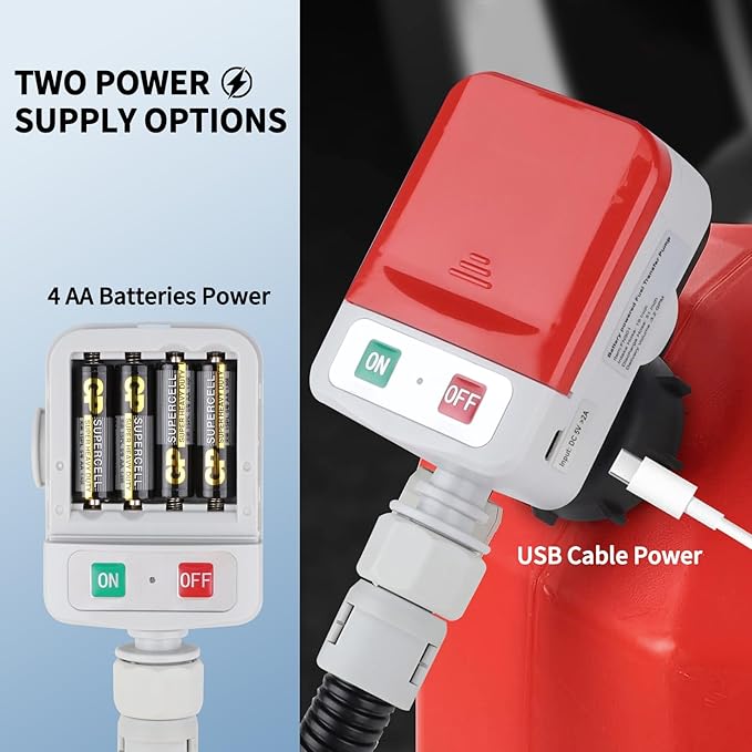 Fuel Transfer Pump (3.2GPM) with Hand Nozzle for Quick Stop Flow Control, 51" Hose Automatic Gas Pump with 4 Gas Can Fittings, USB and Battery Powered Portable Siphon Pump for Oil, Gasoline, Diesel