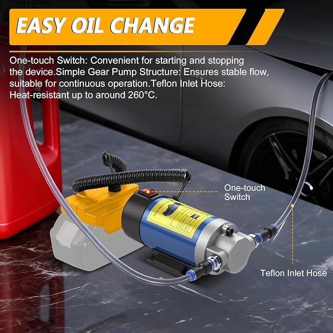 Oil Pump Compatible with Dewalt 20V Max Battery(No Battery), 100W Oil Extractor Pump Oil Removal Pump for Oil Change, Electric Transfer Oil Pump with 2 Pipes for Cars Motorcycles RVs Boats