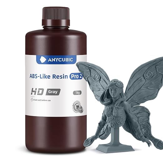 ANYCUBIC 3D Printer Resin, ABS-Like Resin Pro 2 with Enhanced Strength and Toughness, Performance far Superior to ABS-Like, Low Odor, Wide Compatible for All Resin 3D Printers (HD Grey, 1kg)