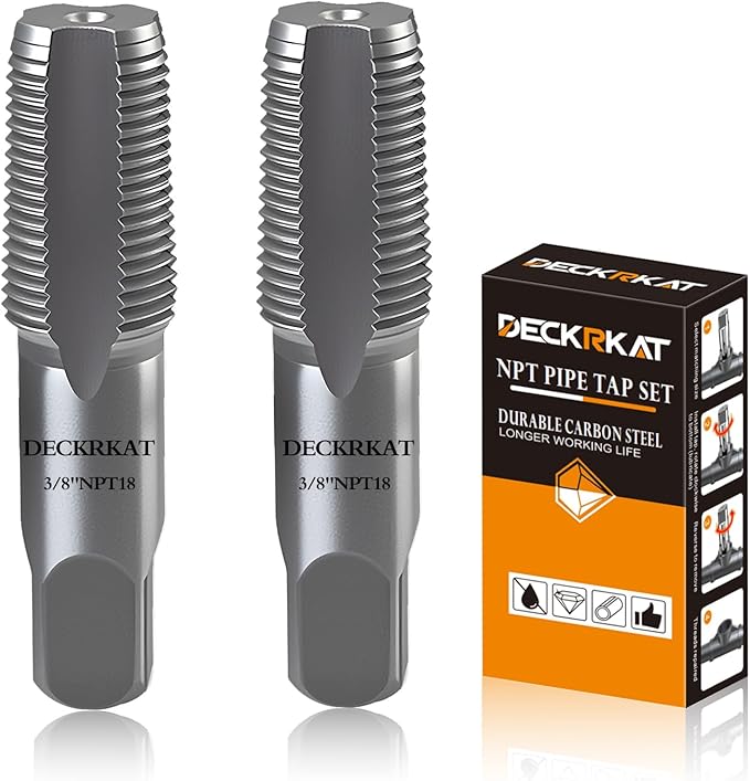 DECKRKAT 2-Piece 3/8" NPT Pipe Tap - High Carbon Steel Pipe Threading Tool, 18 Threads Per Inch Precision Internal Tap for Plumbers, Mechanics & DIY, with Protective Case.