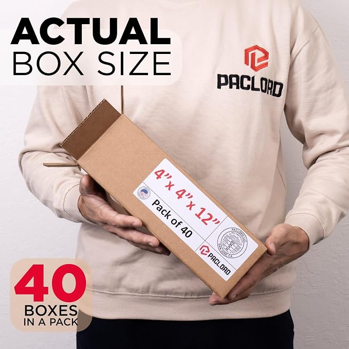 Tall Cardboard Boxes 4"L x 4"W x 12"H (Pack of 40) - USA-Made Packing Boxes for Moving, Shipping, or Storage - USPS, UPS, FedEx Approved - Professional Packing Supplies for Moving | USA-Made Packing Boxes for Moving, Shipping, or Storage - USPS, UPS, F...