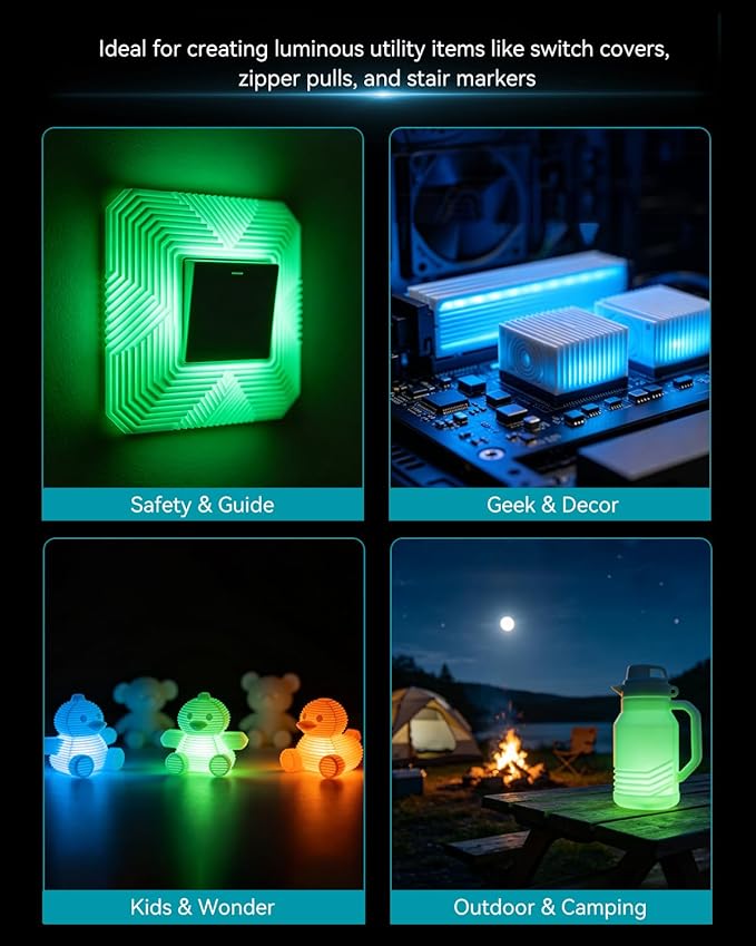 SUNLU Glow in the Dark PLA Filament 1.75mm, Luminous PLA 3D Printer Filament, Long-Lasting Brightness & High Toughness, 1kg Spool (2.2lbs), Fits Most FDM Printers, Blue PLA, Glow Blue