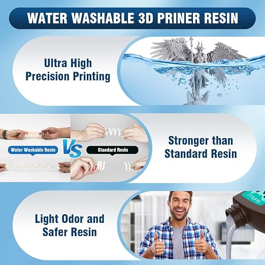SUNLU Water Washable Resin 2000g, Fast Curing 3D Printer Resin for LCD DLP SLA 3D Printers, 395 to 405nm UV Curing 3D Printing Liquid Photopolymer Resin, Low Shrinkage High Precision, 2kg, Beige
