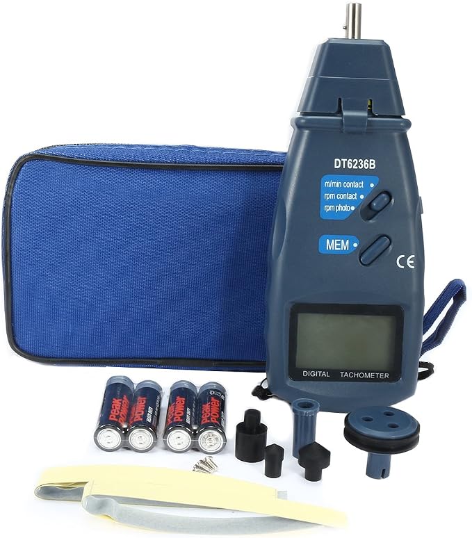 uxcell DT-6236B 2 in 1 Digital Tachometer Contact/Non-Contact Photo Tachometer RPM Tach Meter | 2.5-99999 RPM Accuracy with Linear and Rotation Speed Measurement Wheels