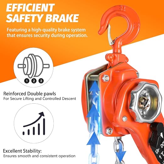 Lever Chain Hoist 1 Ton 2205LBS Capacity,10FT Lift,Manual Ratchet Chain Puller Hoist with 2 Hooks for Building Garages Warehouse Automotive Machinery