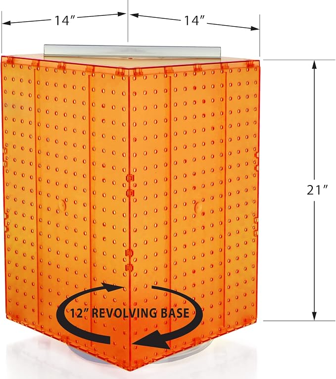 Azar Displays 701414-ORG-4C32 Rotating Countertop Display Kit with Peg Hooks Included, 14 Inches Wide x 14 Inches Deep x 20 Inches High, Pegboard Spinner Organizer, Orange