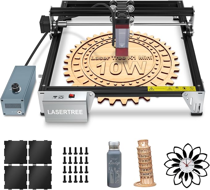 LASER TREE 80W Laser Engraver, 10000mW(10W) Laser Output Laser Engraving Cutter with Air Assist Pump & Magnetic Pad Kit, Built-in FAC, Eye Protection Laser Engraver for Wood Acrylic, Leather, Class 4
