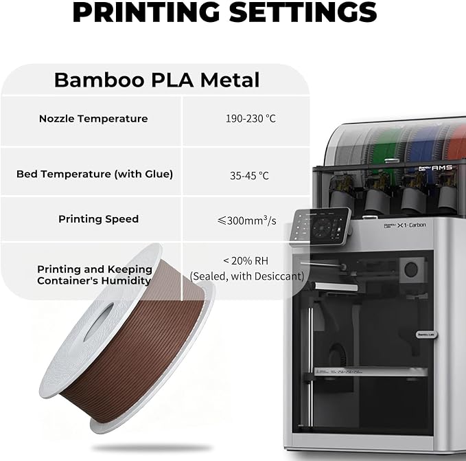 Bamboo Original PLA Metal Filament 1.75mm with RFID for Bambu Lab 3D Printers P1,X1,A1 Series, High Toughness & Easy Printing PLA Metallic Textured Shiny Refill 1KG (2.2lbs) +/- 0.03mm