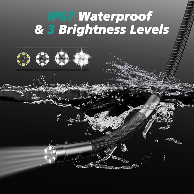 Two-Way Articulating Borescope Camera with Light, Industrial Endoscope Inspection Camera with 0.25 in Slim Articulated Probe, Waterproof Snake Scope for Mechanics & Engine Inspection (Green)