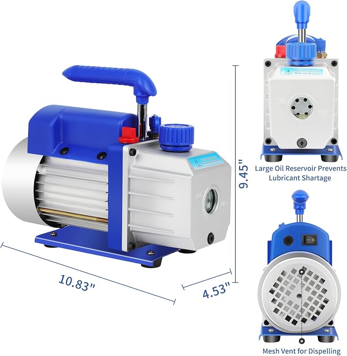 FAHKNS 110V 3.5 CFM Vacuum Pump 1/4HP with Manifold Gauge and Leak Detector Set for A/C HVAC Auto Repair R134 with Oil