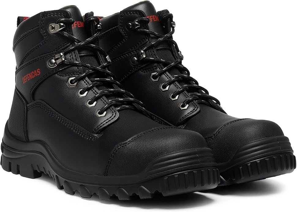 Men’s 6” & 8” Composite Toe Work Boots, Electrical Hazard Safety Boots for Men, Full-Grain Leather Construction Boots, Slip Resistant Rubber Outsole, Removable Memory Foam PU Insole