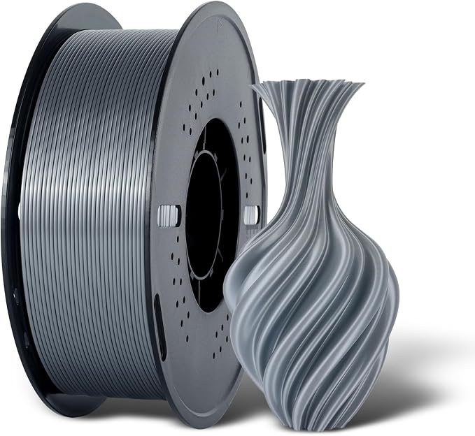 Kingroon Silk PLA 3D Printer Filament, Dimensional Accuracy +/- 0.03 mm, 1 kg Spool(2.2lbs), PLA Shiny Filament 1.75 mm (Silver)