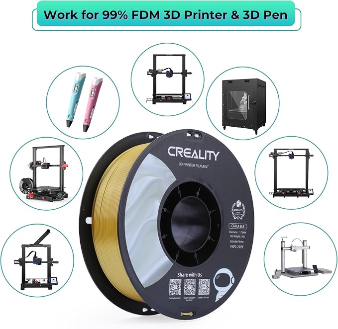 Creality Silk PLA Filament Multicolor, Smooth Silky 3D Printer Filament 1.75mm, +/-0.02mm, Enhanced Printability, 3D Printing Filament 1KG/2.2lb (Yellow-Blue)