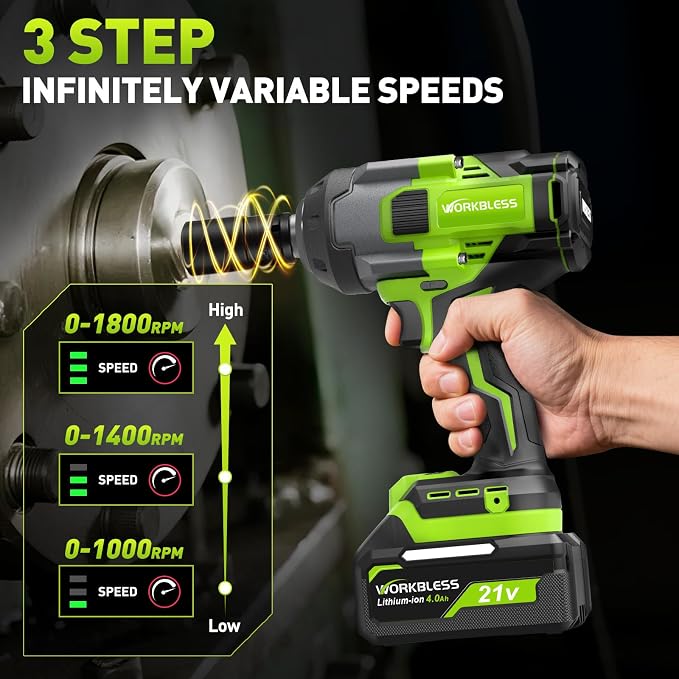 Cordless Impact Wrench 1/2 Inch, Max 1500Nm (1100Ft-lbs) Brushless High Torque Power Impact Gun with 4Ah Battery & Charger for Car Tire, Construction Work, Mower Lug Nut, 4 Sockets