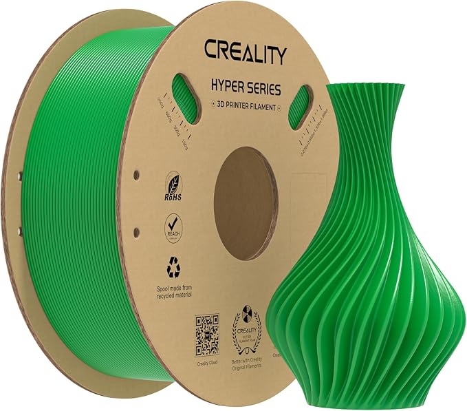 Creality Hyper PLA Filament 1.75mm, High-Speed Printing 30–600mm/s, Smooth Extrusion and Stable Printing, Low Stringing, Consistent Performance 3D Printer Filament,+/- 0.03mm Accuracy(Green)