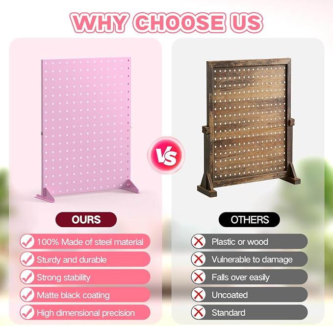 2 Pcs Pegboard Display Stand with 24 Hooks, Freestanding Tabletop Vendor Booth Display for Craft Shows & Retail, Jewelry Keychain Display Stand, Metal Display Rack for Ornaments- 16x12 Inch