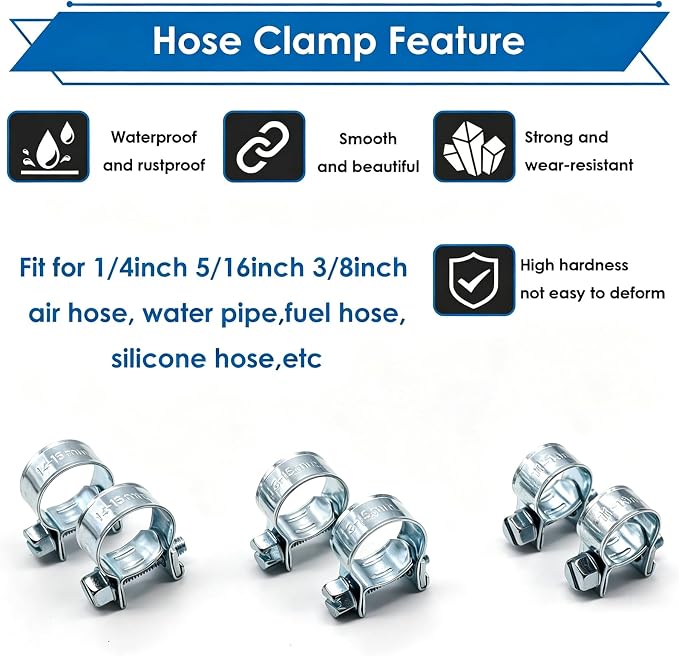 smseace 32Pcs Fuel Line Clamps Fuel Injection Hose Clamps 1/4inch 5/16inch 3/8inch Zinc Plated High Pressure Hose Clamps For Diesel/Petrol Pipe in Automotive,Marine,Truck