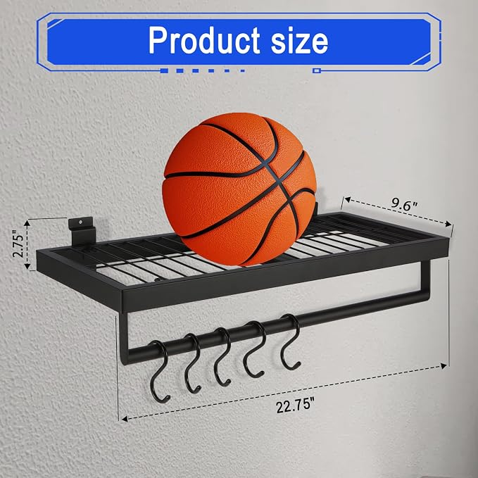 Slatwall Shelves, 2 Pack, Heavy Duty Holds Up to 110 lbs | Slatwall Shelf (9.6" X 22.75"), Heavy Storage Rack Designed for Garage, Home & Retail, Black