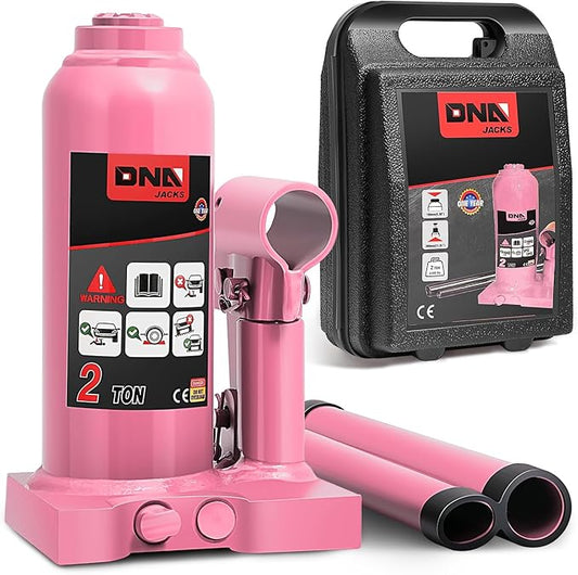 DNA Motoring 2 tons / 4409 lbs Lifting Automotive Welded Hydraulic Bottle Jack for Repair Vehicle, Pickup, Truck, w/Manual Handle, Pink, TOOLS-00346-PK