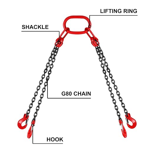 VEVOR Chain Sling 5/16 Inch X 5 Ft Chain Sling for Engine Hoist G80 Alloy Steel Lifting Sling Chains 3 Ton with 4 Leg Grab Hooks