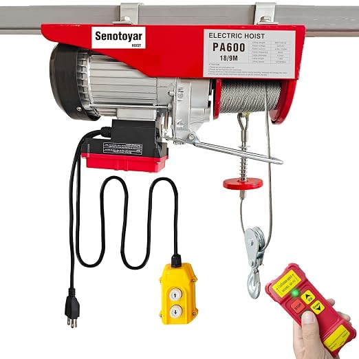 Electric Hoist 2 in 1,1320lbs Electric Hoist Winch with 98ft Wireless Control&Wired Remote Control,110v Electric Hoist 59ft/29.5ft Lifting Height for Garage Warehouse Factory,Single/Double Slings