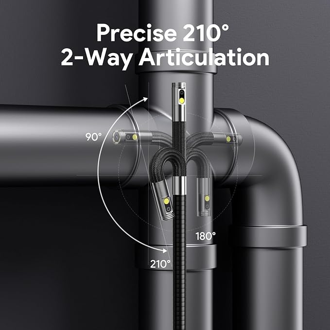 DEPSTECH Dual Lens Borescope Camera with Light, Two-Way Articulating 5" IPS Dual View Endoscope with 0.33in Slim Probe, Dual Lens Industrial Endoscope, 1080P Digital Borescope Inspection Camera