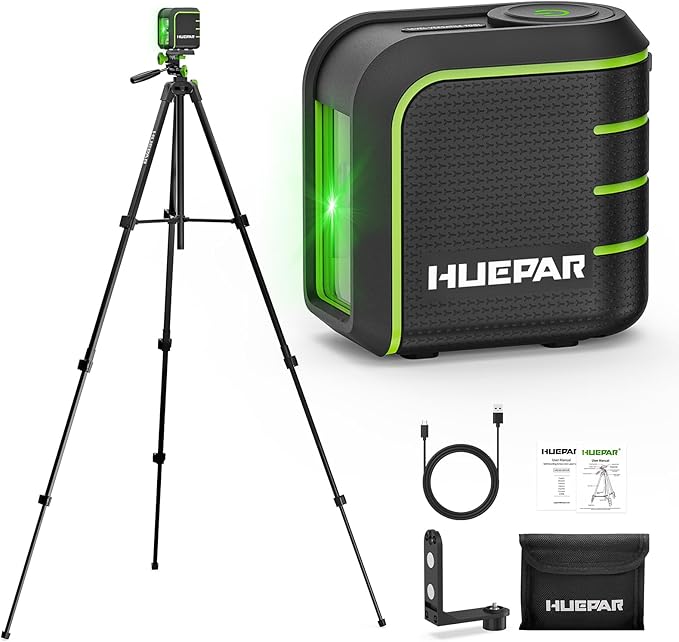 Laser Level with 60" Tripod, Rechargeable, Self Leveling Lazer Leveler Tool, Green Cross Lines,10H Runtime, Pulse Mode up to 165 ft, IP54 for DIY, Tile, Cabinet U011G, Fathers Day Dad Gifts