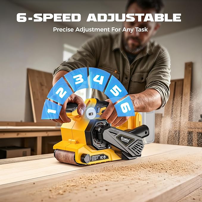 Ecarke Cordless Belt Sander Compatible with DeWalt 20V Battery (Tool Only) 3x18" Bench Sander with Variable Speed (120-380 m/min), with Dust Bag & 3 Sanding Belts(80/120/320 Grit) for Woodworking